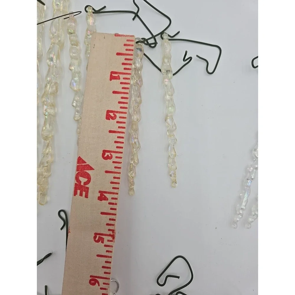 Vtg Lot Of 28 Icicle‎ Ornaments 7 Frosted Shiny 7 Clear Shiny AB 14 Pale Yellow